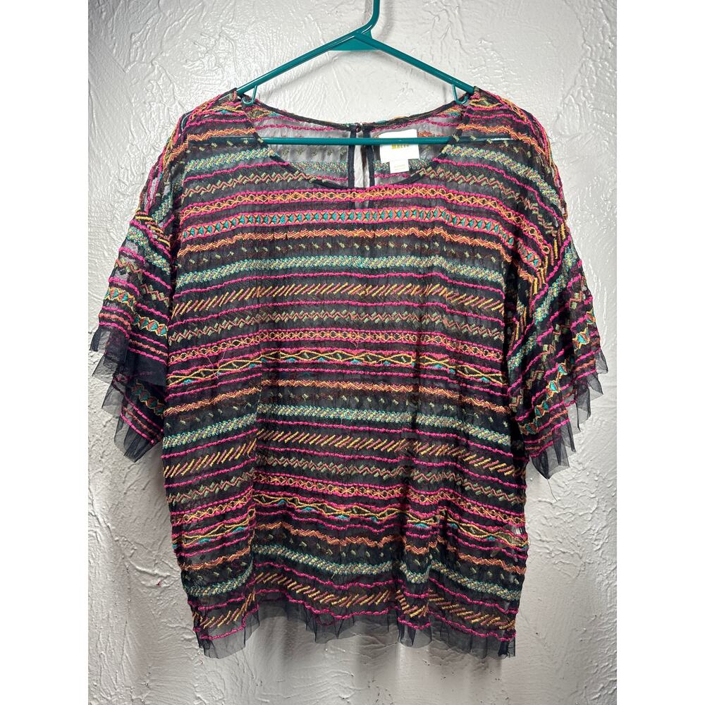 Anthropologie Maeve Naples Embroidered Mesh Top Shirt Sheer‎ Womens Size XL